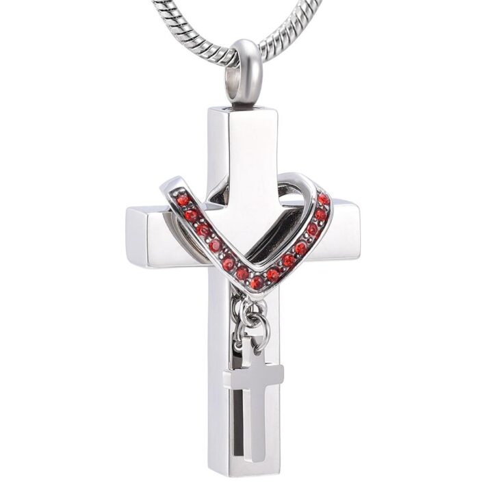 Image for Silver Cross & Rhinestone Rosary - Ash Necklace Cherished Emblems 