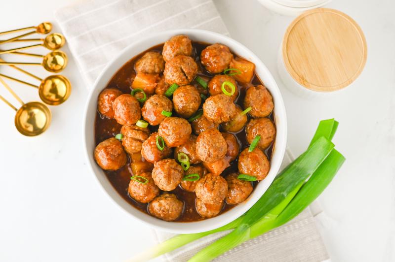 slow cooker Hawaiian Meatballs top image