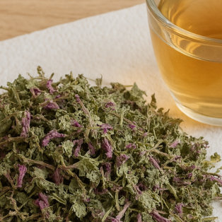 harvest henbit and dry Henbit on towel and make tea