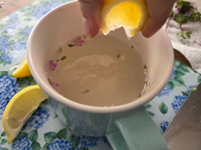 Squeezing Lemon in Henbit Tea