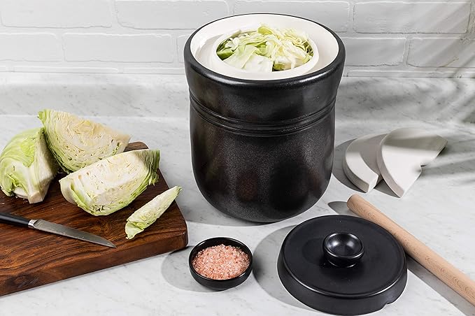 TOMO Fermentation Crock with Weights - Ceramic Sauerkraut Pickling Crock