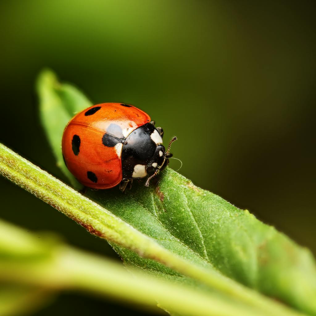 A vibrant ladybug on a leaf, showcasing its natural beauty in a clear, detailed outdoor setting.