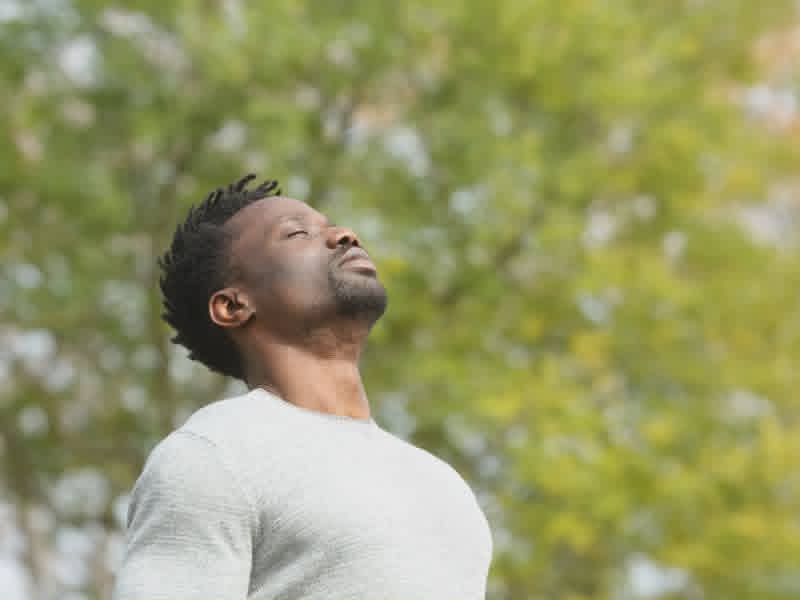 man breathing in fresh air for halotherapy