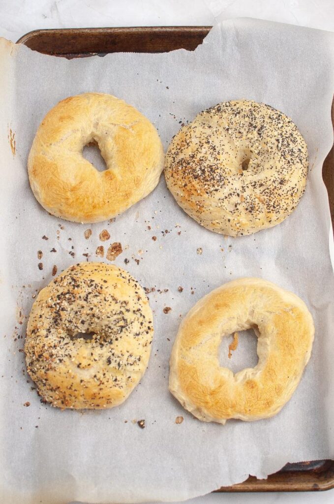 Homemade Sourdough Bagels after baking.