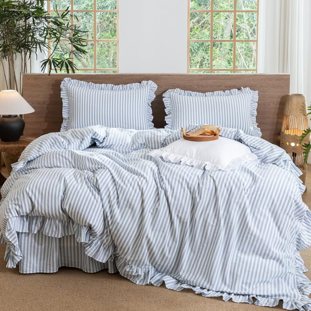 MooMee Stripes Ruffle Duvet Cover Set when making Non-Toxic Bedroom Swaps