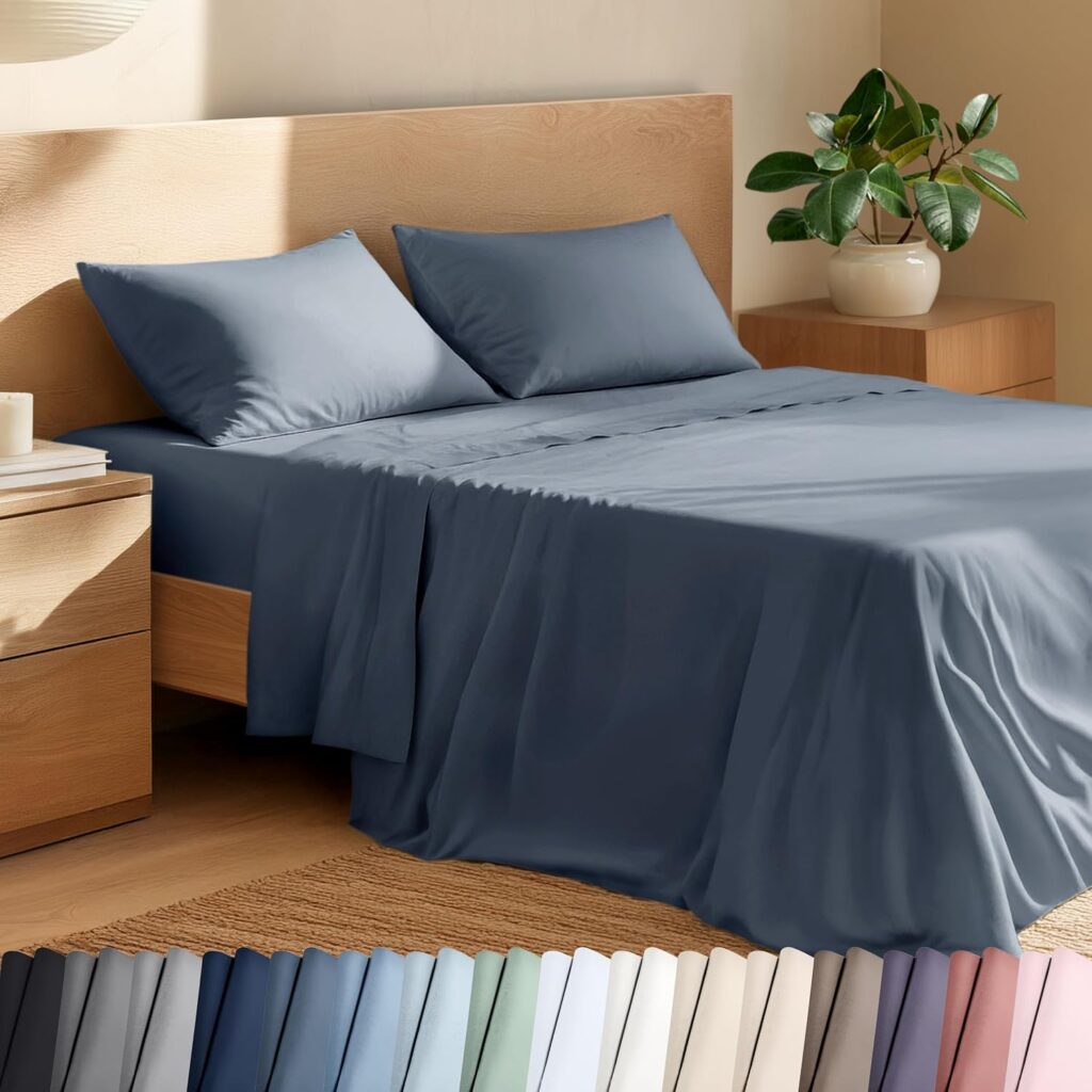 Bare Home 100% Organic Cotton Percale Sheet Set in Bering Sea. Non-Toxic Bedroom Swaps